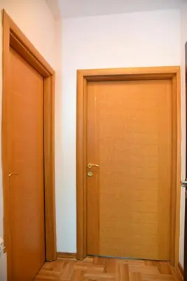an open wooden door in a room with wooden floors at Studio Milan in Vračar (historical)