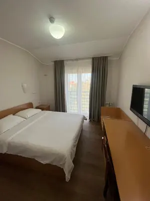 a bedroom with a bed and a flat screen tv at Hotel Elegance in Belgrade