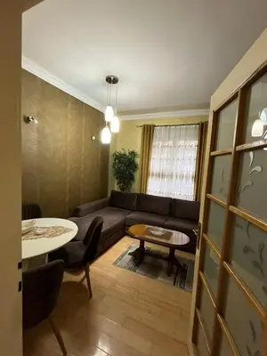 a living room with a couch and a table at Dalmatinska Apartman in Belgrade