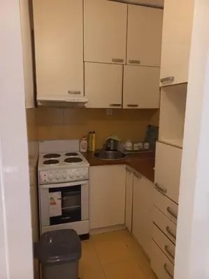 a small kitchen with a stove and a sink at Cvijićeva in Belgrade