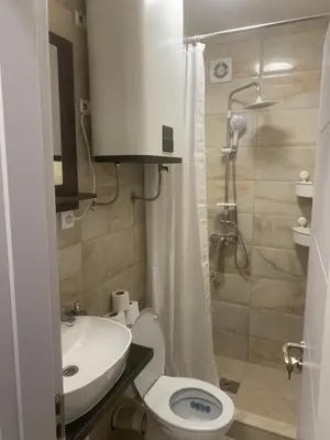 a bathroom with a toilet and a sink and a shower at Nora in Bele Vode