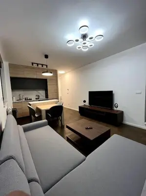 a living room with a couch and a table at Apartment Belgrade GV (free garage) in Vračar (historical)