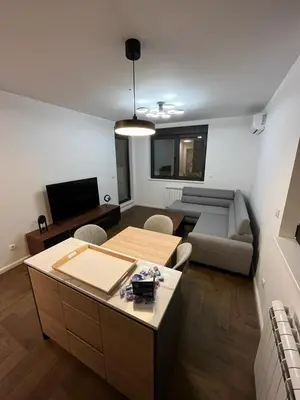 a living room with a couch and a table at Apartment Belgrade GV (free garage) in Vračar (historical)
